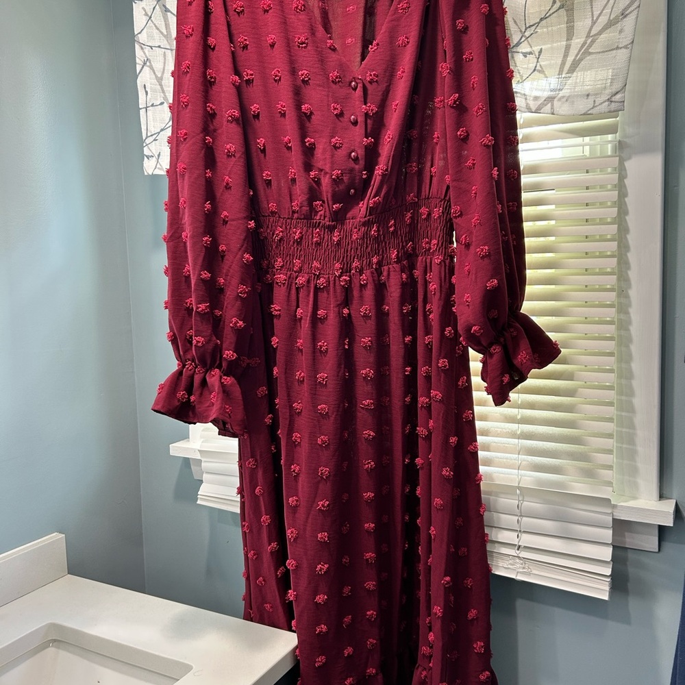 Elegant Burgundy Button-Down Dress